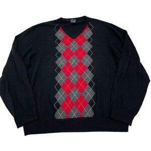 Jos A Bank Sweater Mens XL Black Argyle Wool Blend Pullover Academia Preppy